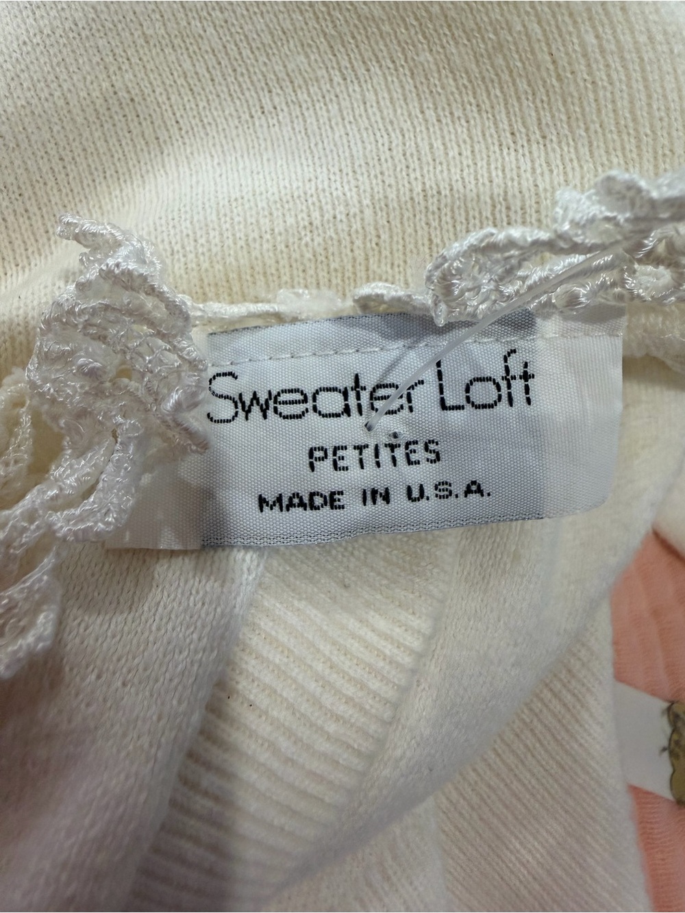 100% Cotton Vintage 90s Sweater Loft Ivory Lace Collar Cotton Cardigan Made USA - Picture 3 of 7